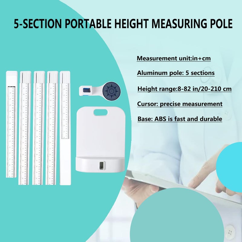 FAFAGLGL Aluminum Alloy Height Measurement Portable Height Measuring Rod Height Measure 8-82 inch/20-210 cm/Unit with cm & inch 8-82 for Home, Office, - Image 3